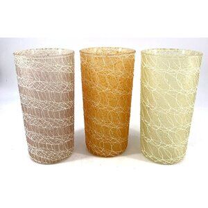 Spaghetti String Rubber Coated Drink Glasses Tumblers Set of 3 Vintage